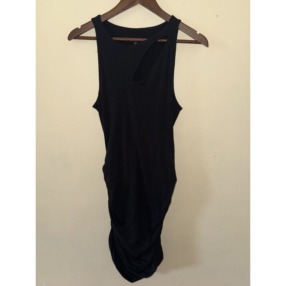 Express Asymmetrical Cutout Ruched Bodycon Midi Tank Dress Black M